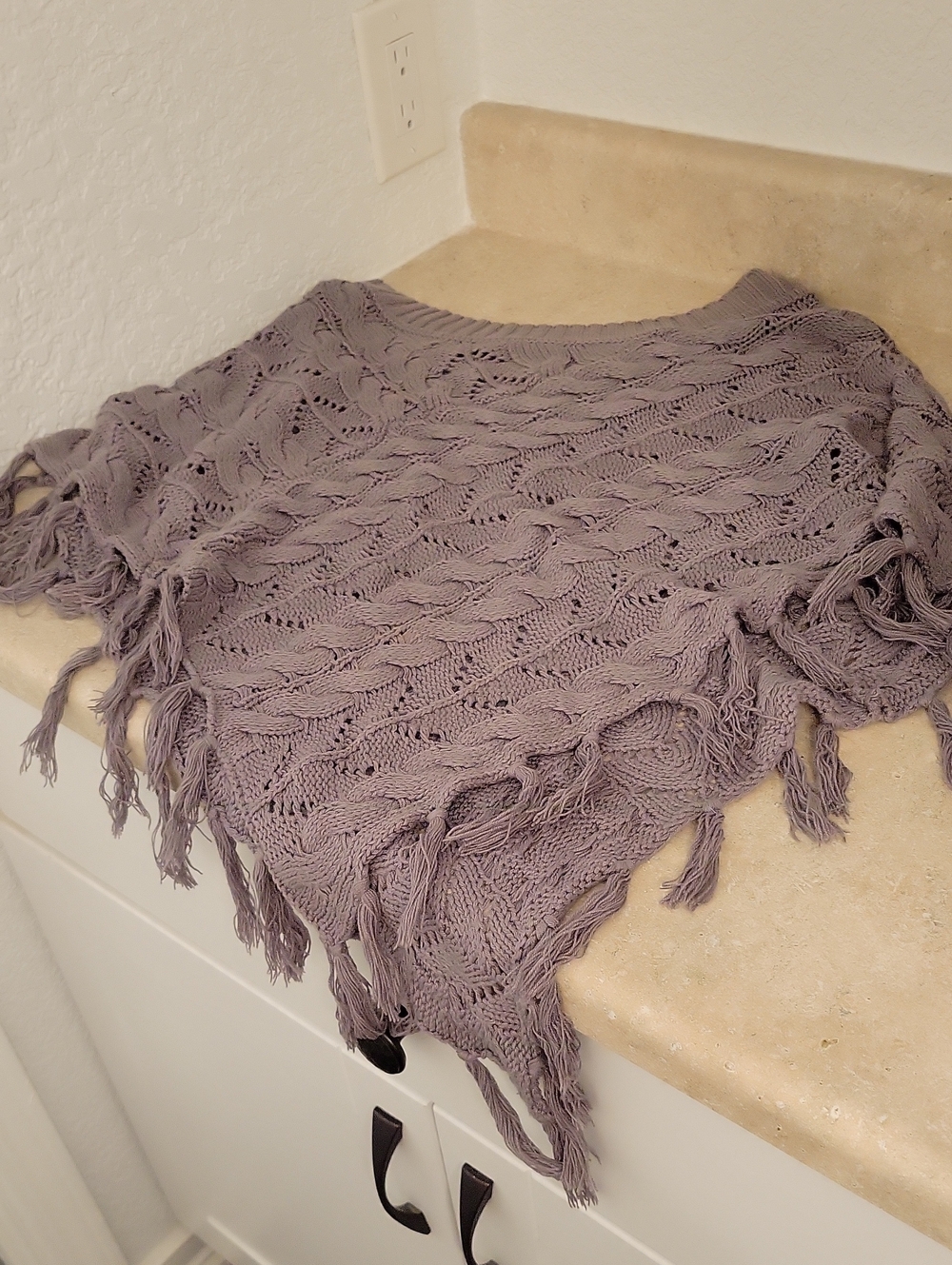 Mudd Grey Cable Fringe Open-Knit Pullover